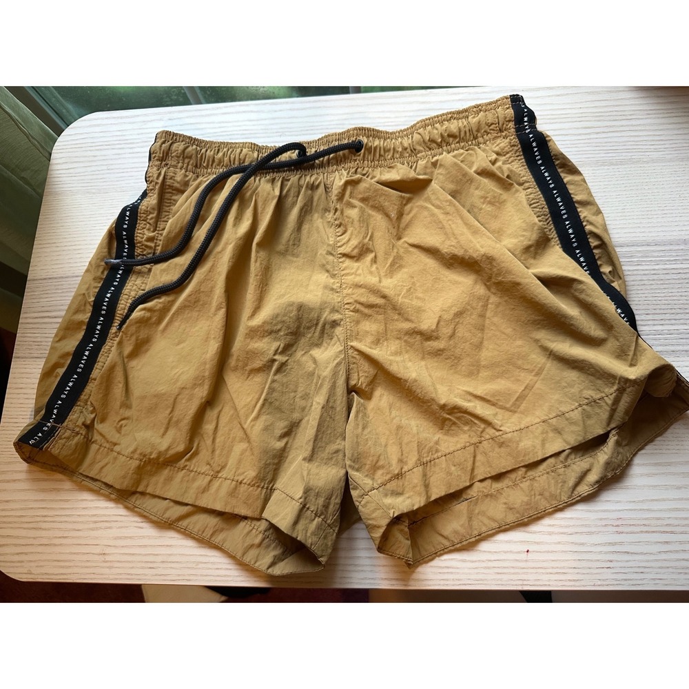 H&M Mens Swim Trunks Tan Brown Always Side Stripe Board Shorts Size M
